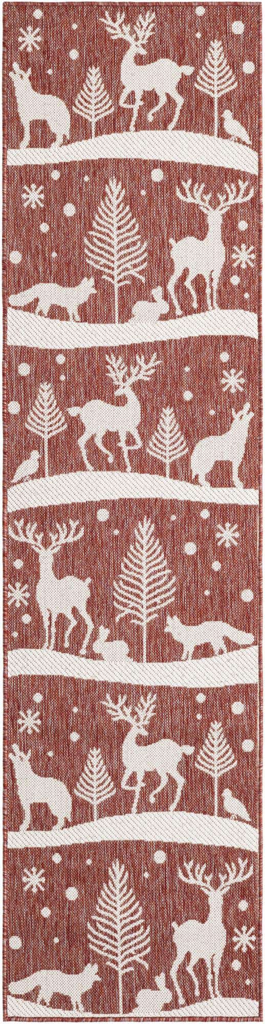Seasonal Festive Red 2' x 8' Outdoor Holiday Runner Area Rug Weather Resistant for Patio, Deck, Terrace, Balcony, Porch