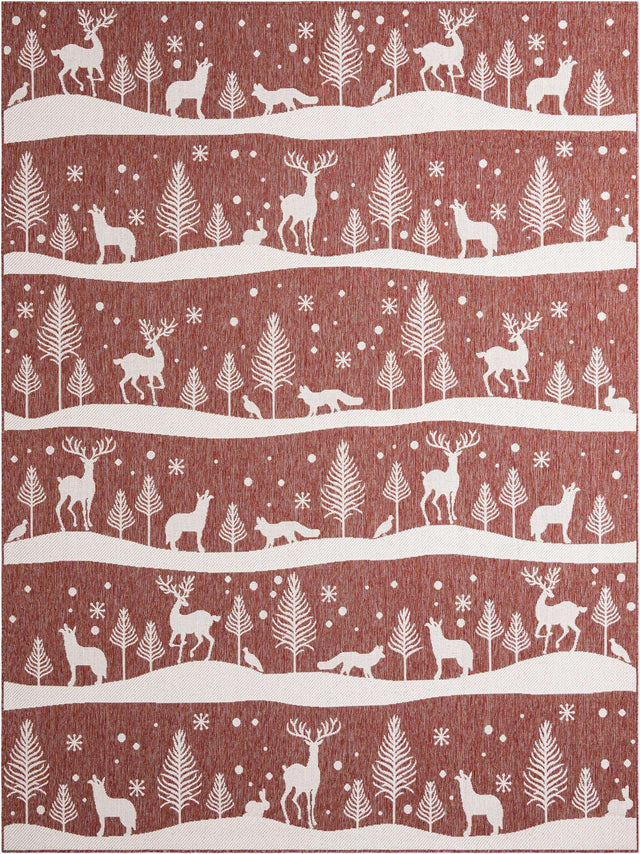 Seasonal Festive Red 9' x 12' Outdoor Holiday Rectangle Area Rug Weather Resistant for Patio, Deck, Terrace, Balcony, Porch Winter Decor Carpet for Sale at Rug Engine
