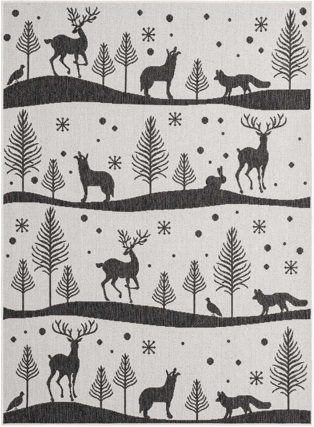 Seasonal Festive Black and White 5' 3 x 7' 1 Outdoor Holiday Rectangle Area Rug Weather Resistant for Patio, Deck, Terrace, Balcony, Porch Winter Decor Carpet for Sale at Rug Engine