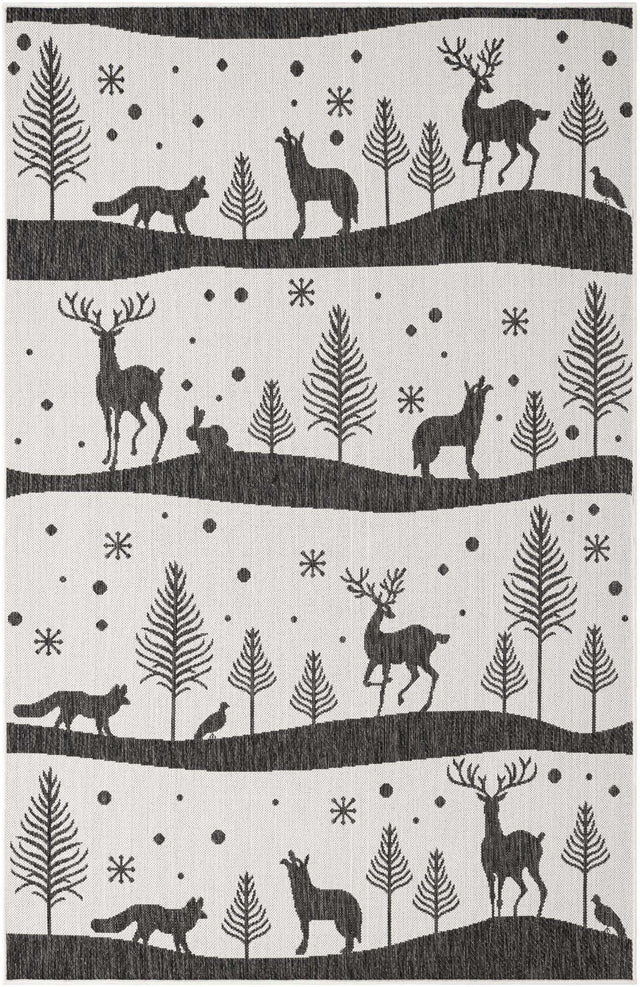 Seasonal Festive Black and White 5' 3 x 8' Outdoor Holiday Rectangle Area Rug Weather Resistant for Patio, Deck, Terrace, Balcony, Porch Winter Decor Carpet for Sale at Rug Engine
