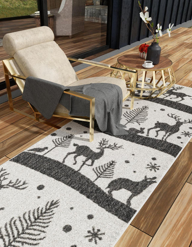 Seasonal Festive Black and White 2' x 6' 1 Outdoor Holiday Runner Area Rug Weather Resistant for Patio, Deck, Terrace, Balcony, Porch Winter Decor Carpet for Sale at Rug Engine