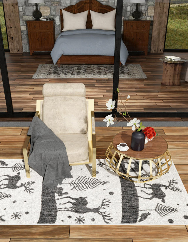 Seasonal Festive Black and White 2' x 5' 3 Outdoor Holiday Runner Area Rug Weather Resistant for Patio, Deck, Terrace, Balcony, Porch