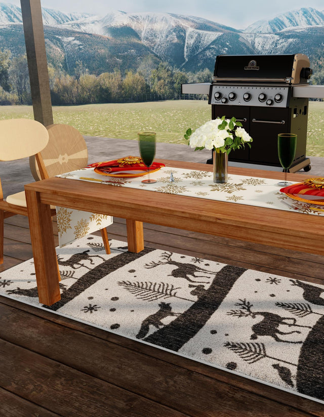 Seasonal Festive Black and White 2' x 5' 3 Outdoor Holiday Runner Area Rug Weather Resistant for Patio, Deck, Terrace, Balcony, Porch