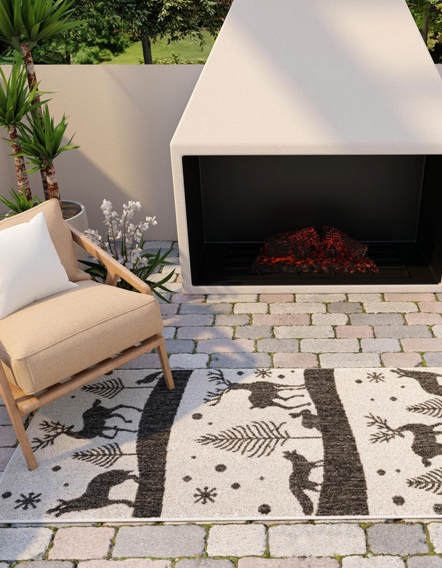 Seasonal Festive Black and White 2' x 5' 3 Outdoor Holiday Runner Area Rug Weather Resistant for Patio, Deck, Terrace, Balcony, Porch