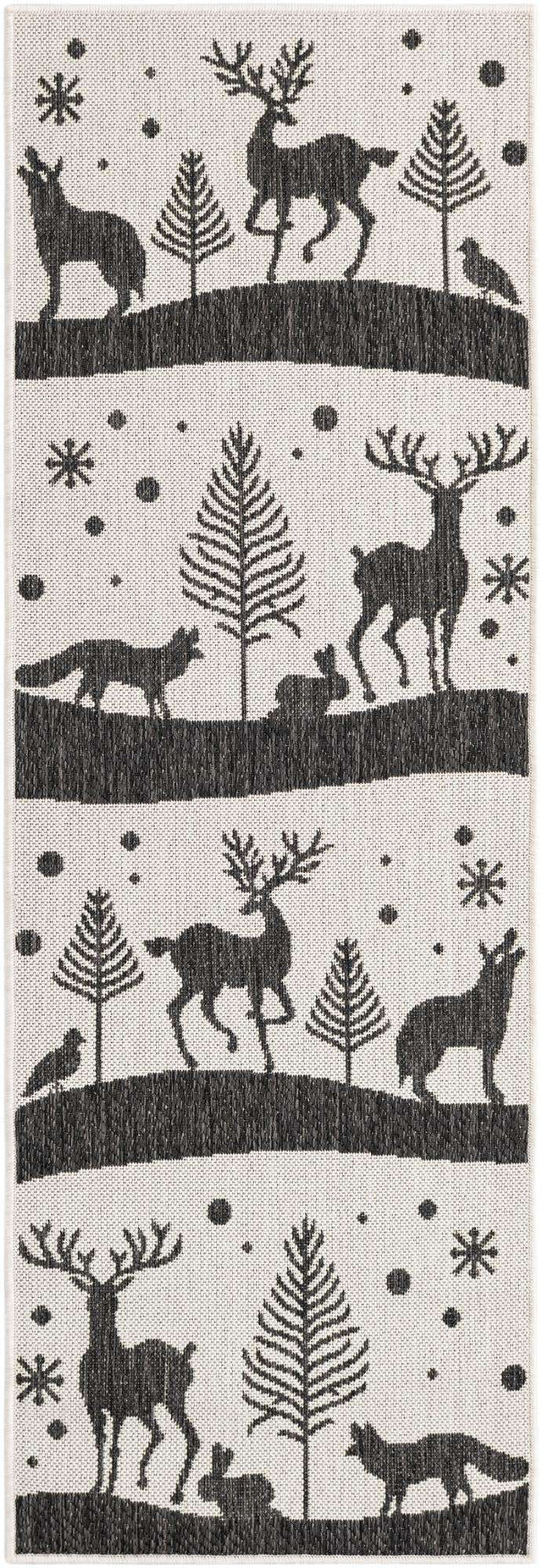 Seasonal Festive Black and White 2' x 6' 1 Outdoor Holiday Runner Area Rug Weather Resistant for Patio, Deck, Terrace, Balcony, Porch Winter Decor Carpet for Sale at Rug Engine
