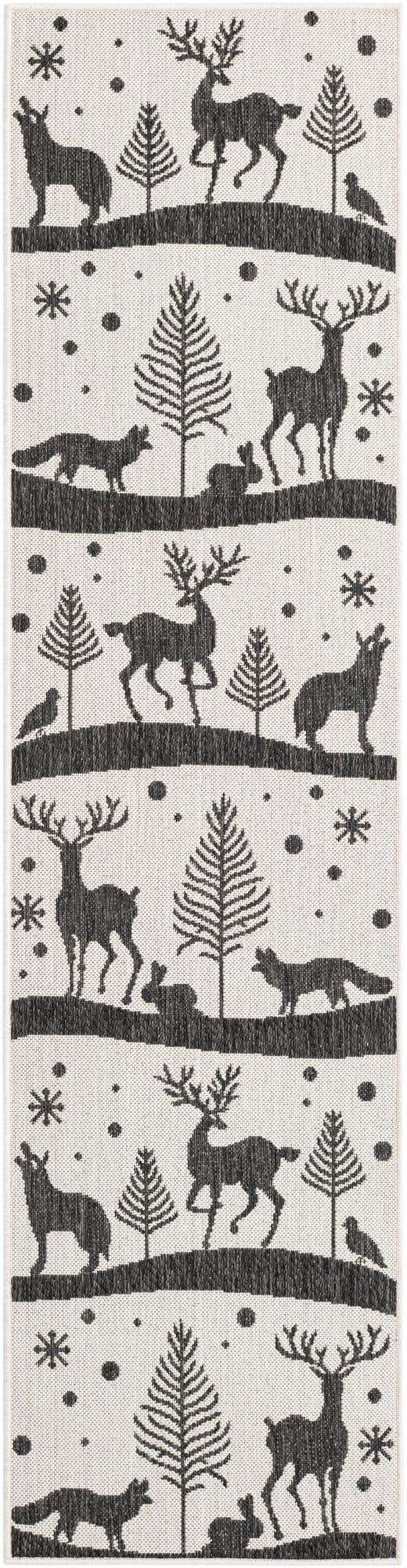 Seasonal Festive Black and White 2' x 8' Outdoor Holiday Runner Area Rug Weather Resistant for Patio, Deck, Terrace, Balcony, Porch Winter Decor Carpet for Sale at Rug Engine
