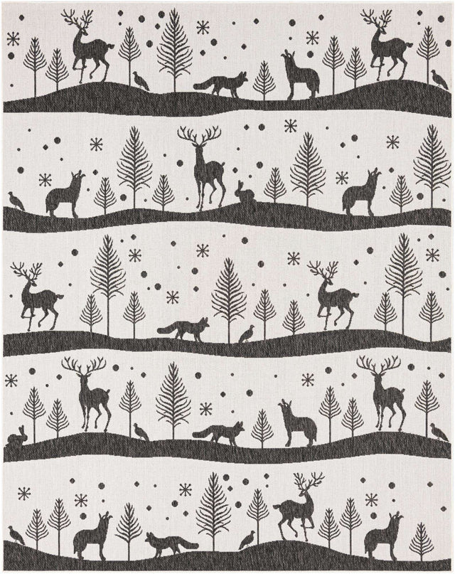Seasonal Festive Black and White 7' 10 x 10' Outdoor Holiday Rectangle Area Rug Weather Resistant for Patio, Deck, Terrace, Balcony, Porch Winter Decor Carpet for Sale at Rug Engine