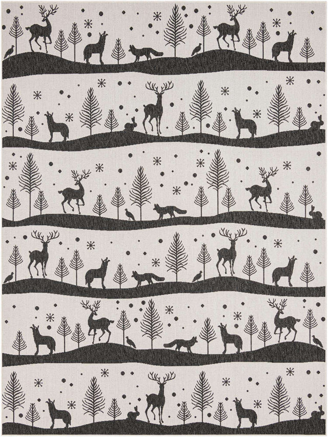 Seasonal Festive Black and White 9' x 12' Outdoor Holiday Rectangle Area Rug Weather Resistant for Patio, Deck, Terrace, Balcony, Porch