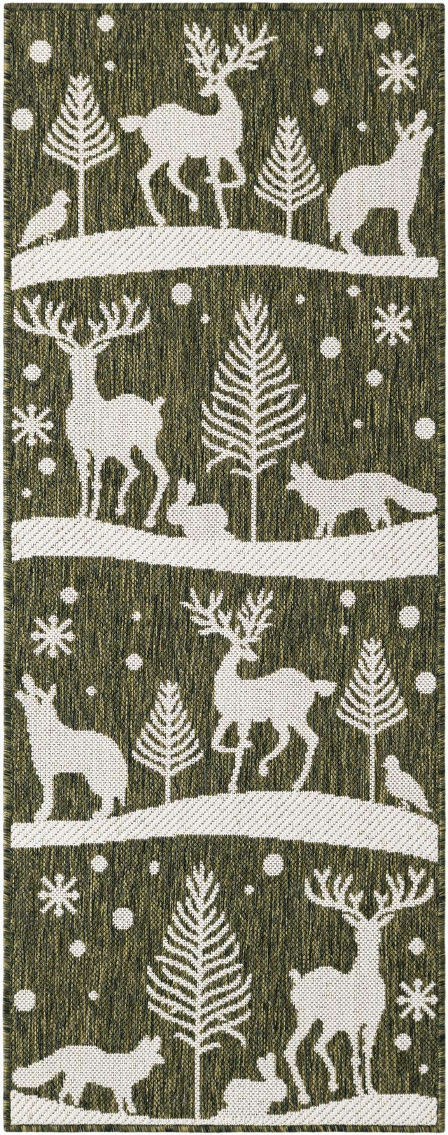 Seasonal Festive Green 2' x 5' 3 Outdoor Holiday Runner Area Rug Weather Resistant for Patio, Deck, Terrace, Balcony, Porch Winter Decor Carpet for Sale at Rug Engine