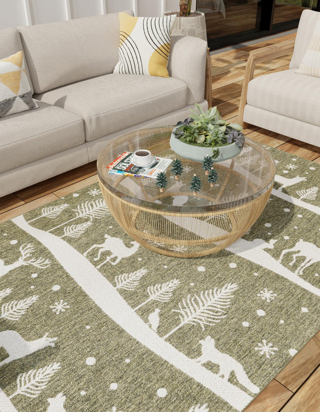 Seasonal Festive Green 2' x 3' 1 Outdoor Holiday Rectangle Area Rug Weather Resistant for Patio, Deck, Terrace, Balcony, Porch Winter Decor Carpet for Sale at Rug Engine