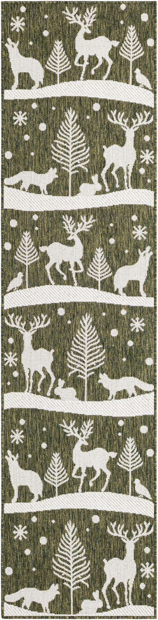 Seasonal Festive Green 2' x 8' Outdoor Holiday Runner Area Rug Weather Resistant for Patio, Deck, Terrace, Balcony, Porch