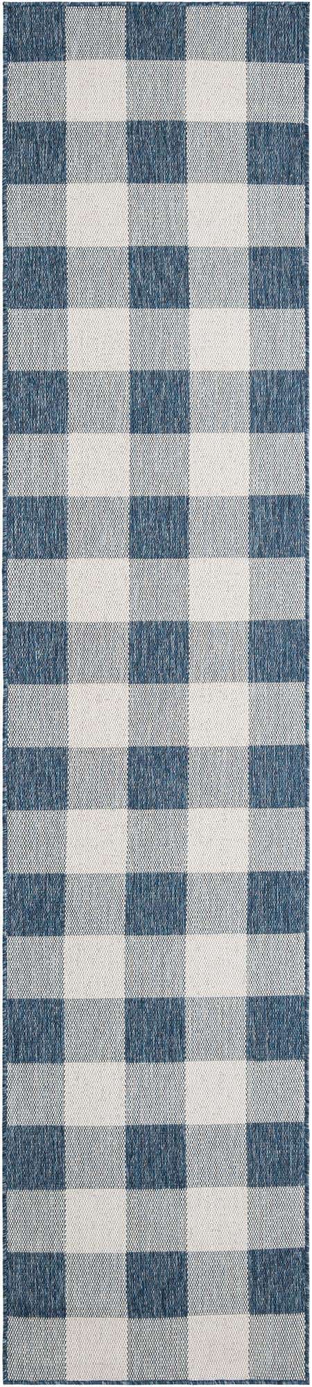 Blue 2' 7 x 12' Outdoor Checkered Runner Area Rug Weather Resistant for Patio, Deck, Terrace, Balcony, Porch 100% Polypropylene Geometric Carpet for Sale at Rug Engine