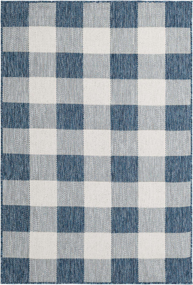 Blue 4' 1 x 6' 1 Outdoor Checkered Rectangle Area Rug Weather Resistant for Patio, Deck, Terrace, Balcony, Porch 100% Polypropylene Geometric Carpet for Sale at Rug Engine