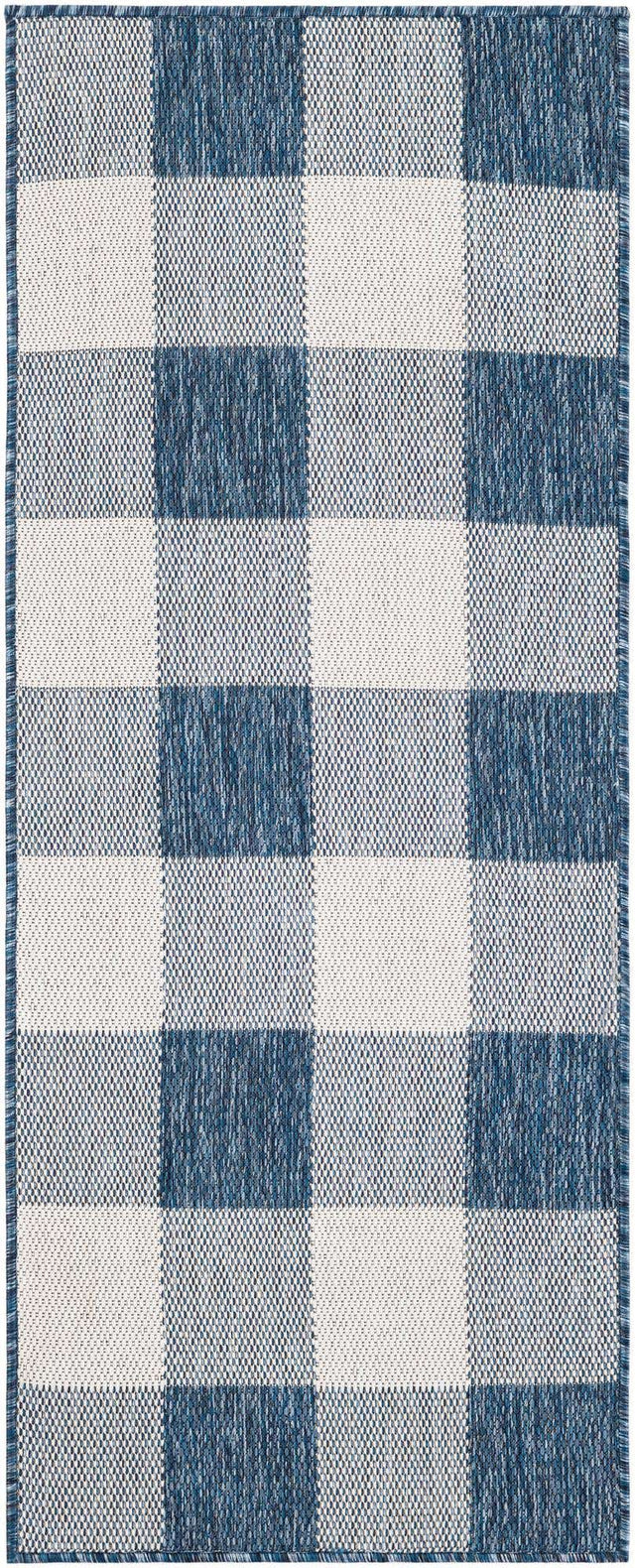 Blue 2' x 5' 3 Outdoor Checkered Runner Area Rug Weather Resistant for Patio, Deck, Terrace, Balcony, Porch 100% Polypropylene Geometric Carpet for Sale at Rug Engine
