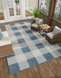 Blue 2' x 3' 1 Outdoor Checkered Rectangle Area Rug Weather Resistant for Patio, Deck, Terrace, Balcony, Porch