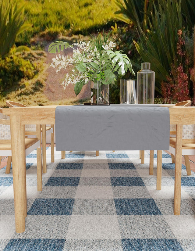 Blue 4' 1 x 6' 1 Outdoor Checkered Rectangle Area Rug Weather Resistant for Patio, Deck, Terrace, Balcony, Porch 100% Polypropylene Geometric Carpet for Sale at Rug Engine