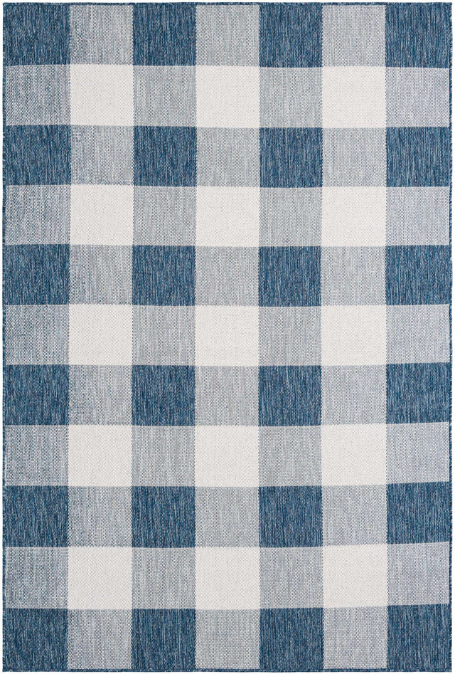 Blue 6' 1 x 9' Outdoor Checkered Rectangle Area Rug Weather Resistant for Patio, Deck, Terrace, Balcony, Porch 100% Polypropylene Geometric Carpet for Sale at Rug Engine