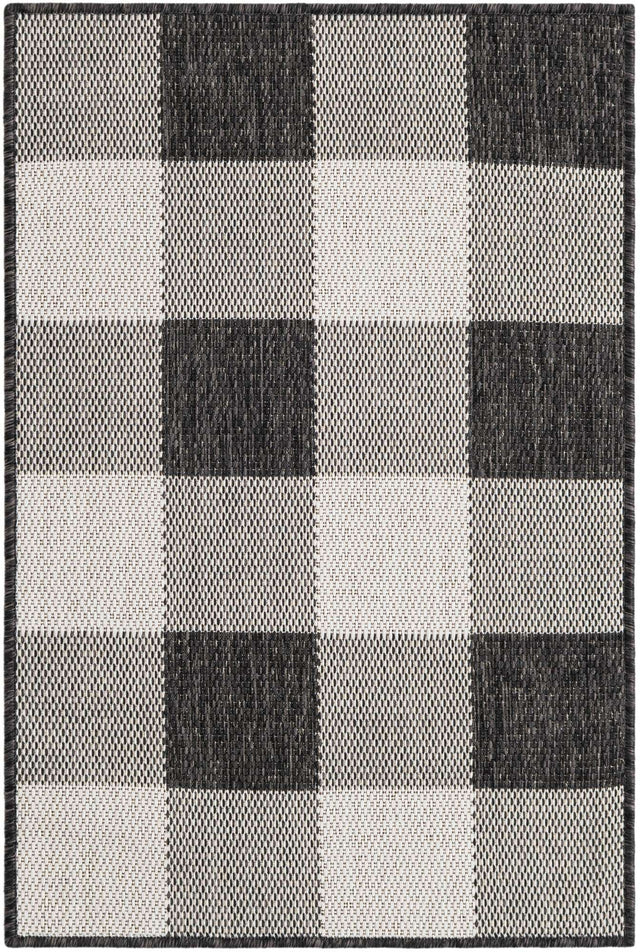 Black and White 2' x 3' 1 Outdoor Checkered Rectangle Area Rug Weather Resistant for Patio, Deck, Terrace, Balcony, Porch 100% Polypropylene Geometric Carpet for Sale at Rug Engine