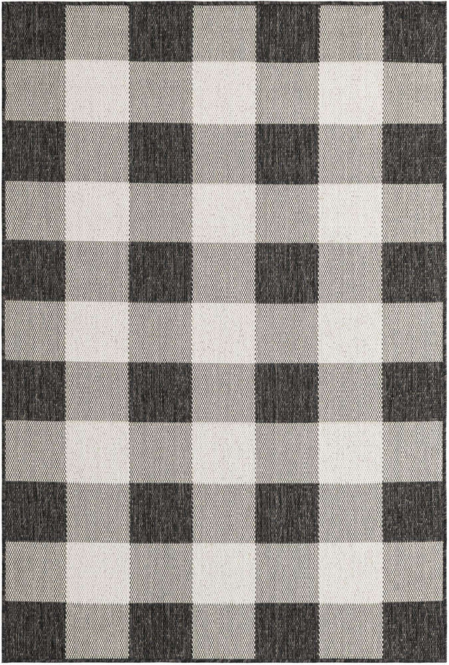 Black and White 4' 1 x 6' 1 Outdoor Checkered Rectangle Area Rug Weather Resistant for Patio, Deck, Terrace, Balcony, Porch 100% Polypropylene Geometric Carpet for Sale at Rug Engine