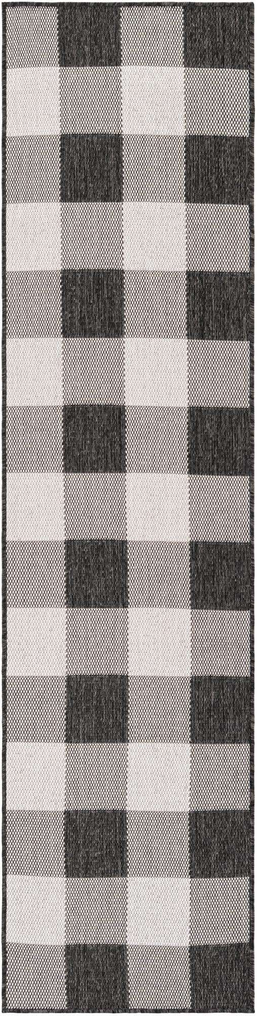 Black and White 2' x 8' Outdoor Checkered Runner Area Rug Weather Resistant for Patio, Deck, Terrace, Balcony, Porch 100% Polypropylene Geometric Carpet for Sale at Rug Engine
