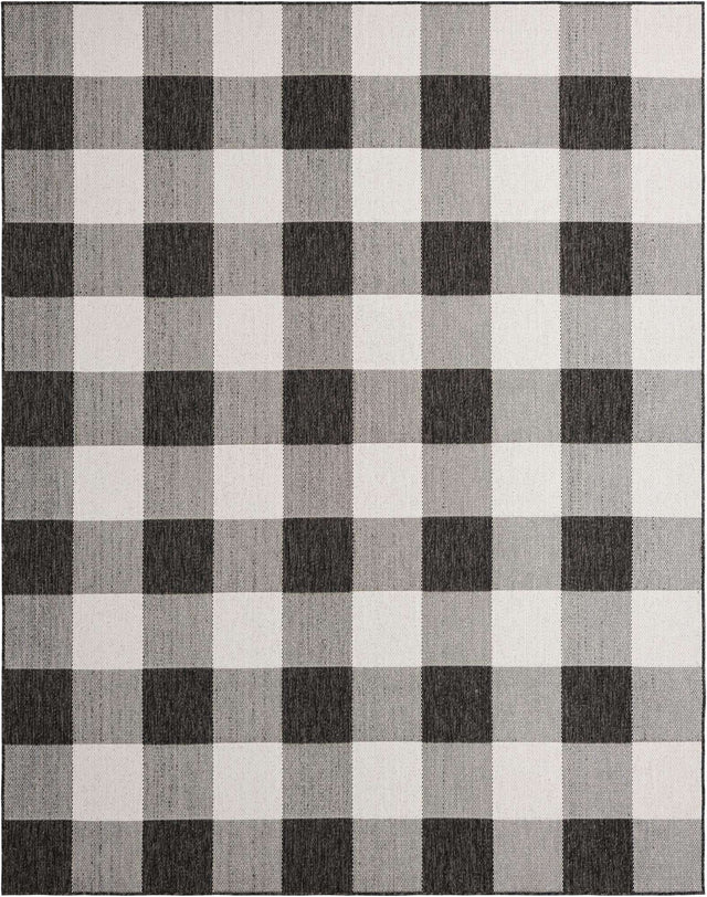Black and White 7' 10 x 10' Outdoor Checkered Rectangle Area Rug Weather Resistant for Patio, Deck, Terrace, Balcony, Porch 100% Polypropylene Geometric Carpet for Sale at Rug Engine