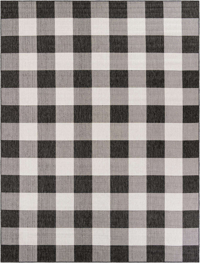 Black and White 9' x 12' Outdoor Checkered Rectangle Area Rug Weather Resistant for Patio, Deck, Terrace, Balcony, Porch 100% Polypropylene Geometric Carpet for Sale at Rug Engine