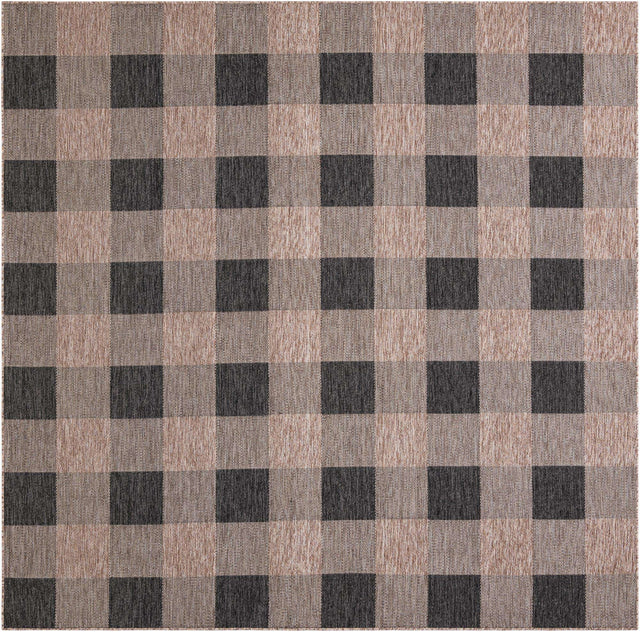 Black and Brown 10' x 10' Outdoor Checkered Square Area Rug Weather Resistant for Patio, Deck, Terrace, Balcony, Porch 100% Polypropylene Geometric Carpet for Sale at Rug Engine