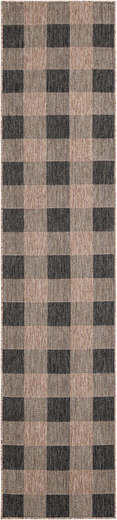 Black and Brown 2' 7 x 12' Outdoor Checkered Runner Area Rug Weather Resistant for Patio, Deck, Terrace, Balcony, Porch 100% Polypropylene Geometric Carpet for Sale at Rug Engine
