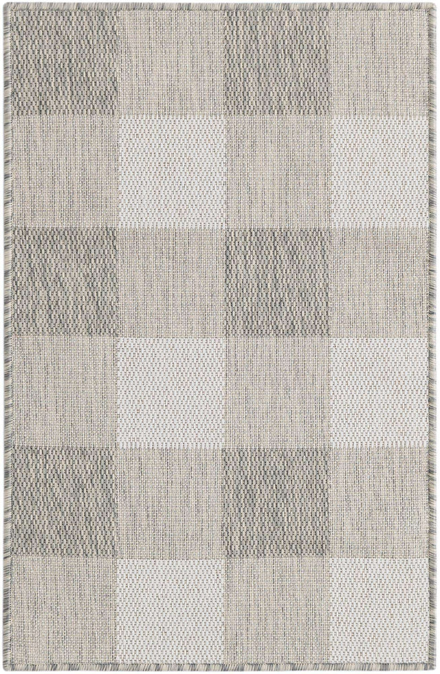 Gray 2' x 3' 1 Outdoor Checkered Rectangle Area Rug Weather Resistant for Patio, Deck, Terrace, Balcony, Porch 100% Polypropylene Geometric Carpet for Sale at Rug Engine