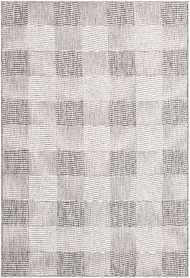 Gray 4' 1 x 6' 1 Outdoor Checkered Rectangle Area Rug Weather Resistant for Patio, Deck, Terrace, Balcony, Porch 100% Polypropylene Geometric Carpet for Sale at Rug Engine