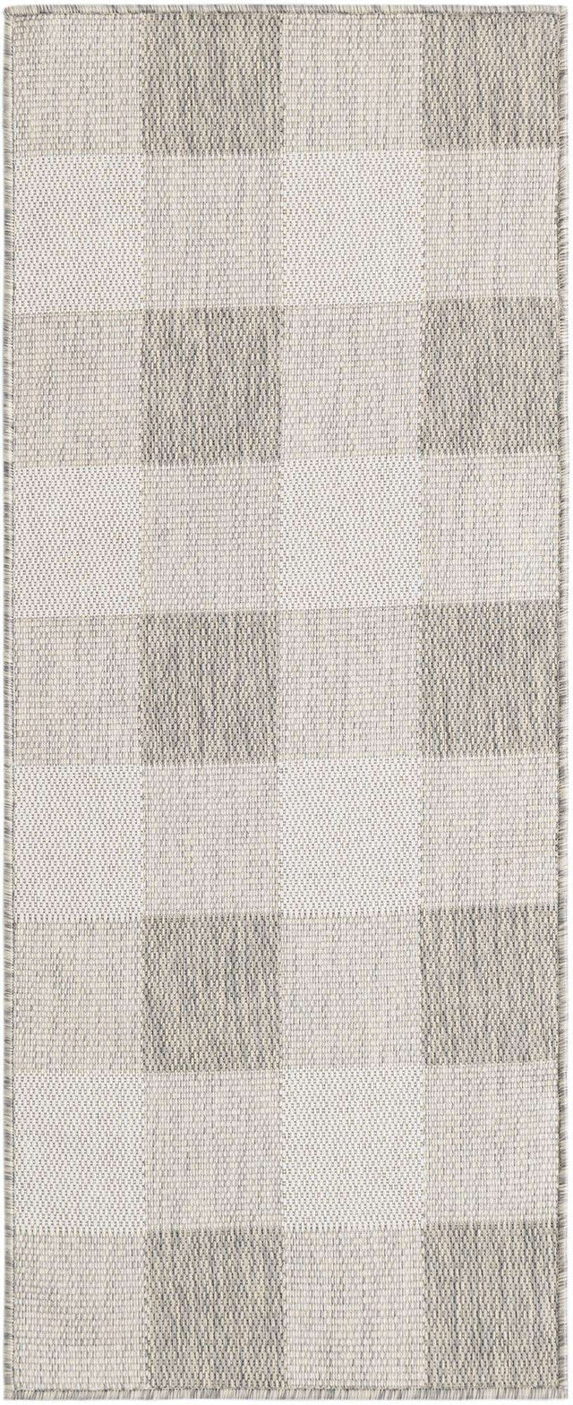 Gray 2' x 5' 3 Outdoor Checkered Runner Area Rug Weather Resistant for Patio, Deck, Terrace, Balcony, Porch 100% Polypropylene Geometric Carpet for Sale at Rug Engine