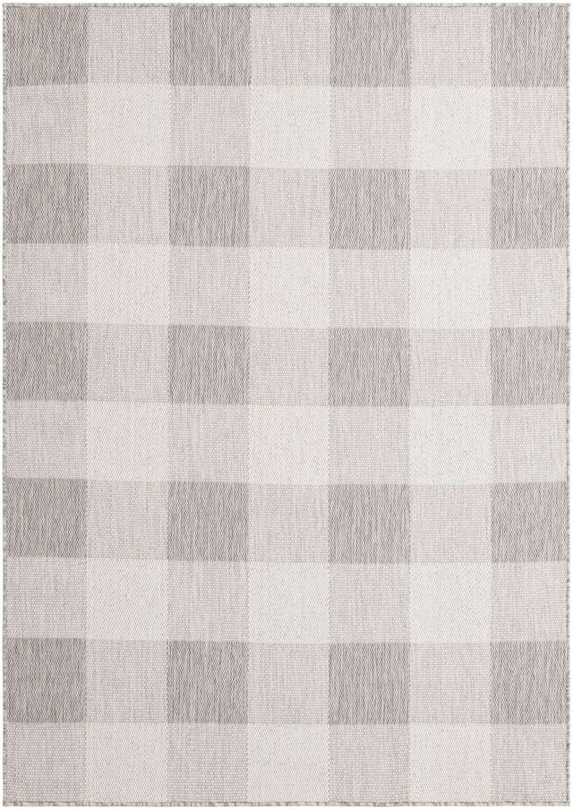 Gray 5' 3 x 7' 1 Outdoor Checkered Rectangle Area Rug Weather Resistant for Patio, Deck, Terrace, Balcony, Porch 100% Polypropylene Geometric Carpet for Sale at Rug Engine