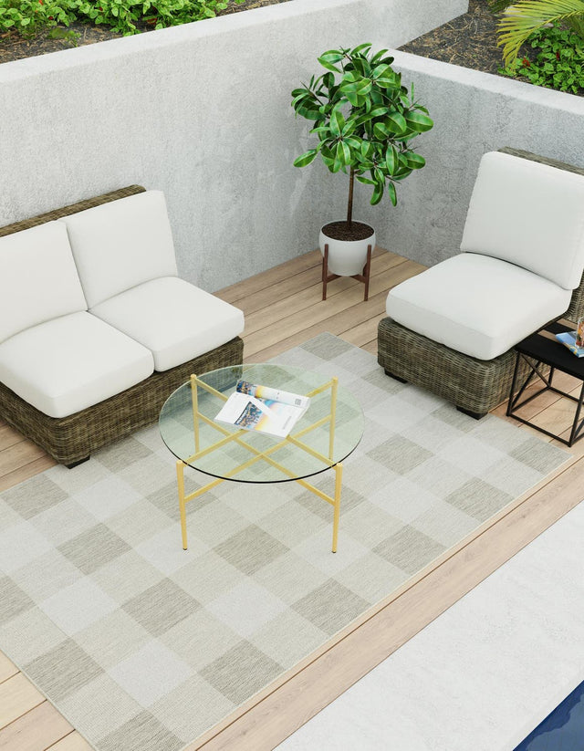 Gray 2' x 3' 1 Outdoor Checkered Rectangle Area Rug Weather Resistant for Patio, Deck, Terrace, Balcony, Porch 100% Polypropylene Geometric Carpet for Sale at Rug Engine