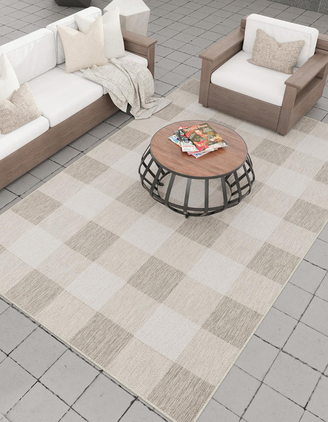 Gray 2' x 3' 1 Outdoor Checkered Rectangle Area Rug Weather Resistant for Patio, Deck, Terrace, Balcony, Porch 100% Polypropylene Geometric Carpet for Sale at Rug Engine