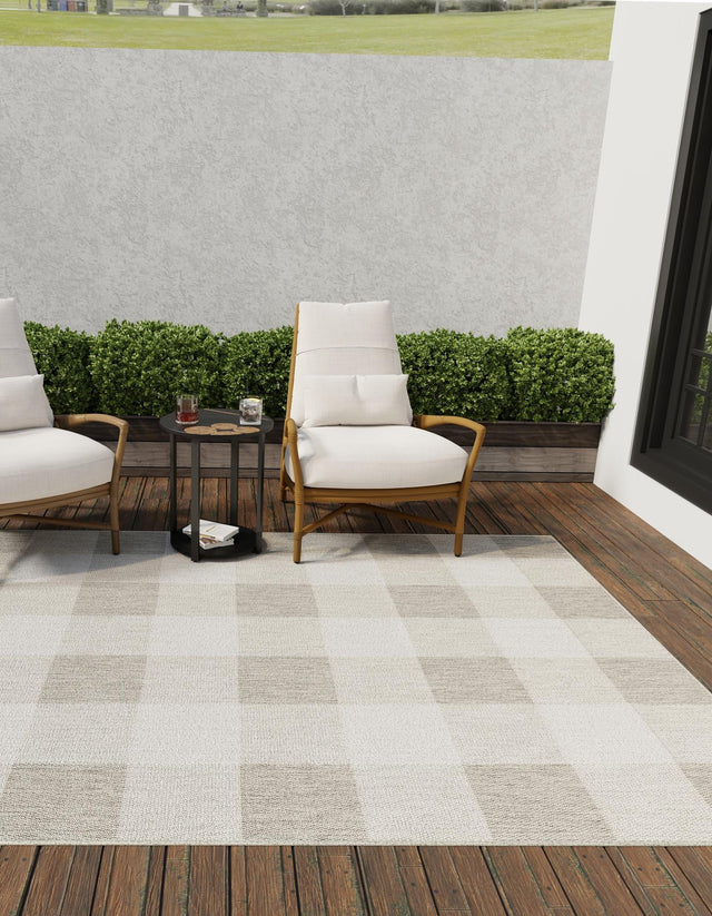 Gray 2' x 3' 1 Outdoor Checkered Rectangle Area Rug Weather Resistant for Patio, Deck, Terrace, Balcony, Porch 100% Polypropylene Geometric Carpet for Sale at Rug Engine