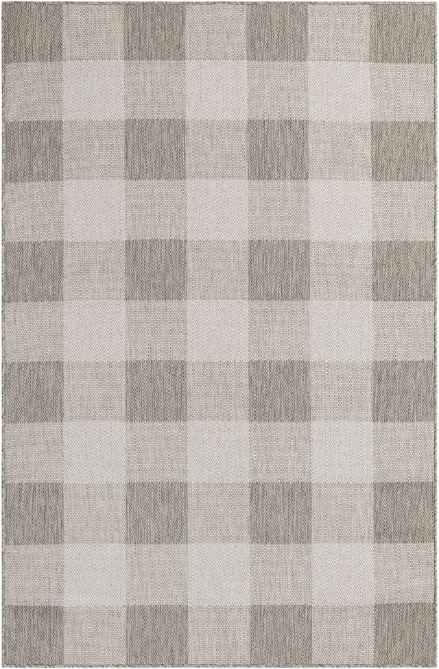 Gray 5' 3 x 8' Outdoor Checkered Rectangle Area Rug Weather Resistant for Patio, Deck, Terrace, Balcony, Porch 100% Polypropylene Geometric Carpet for Sale at Rug Engine