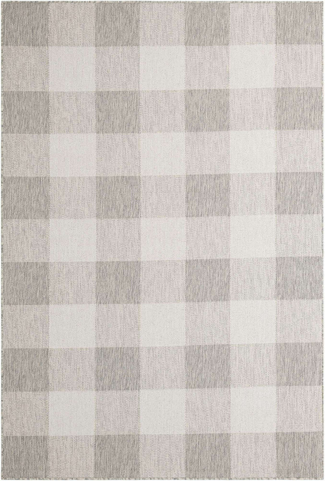 Gray 6' 1 x 9' Outdoor Checkered Rectangle Area Rug Weather Resistant for Patio, Deck, Terrace, Balcony, Porch 100% Polypropylene Geometric Carpet for Sale at Rug Engine