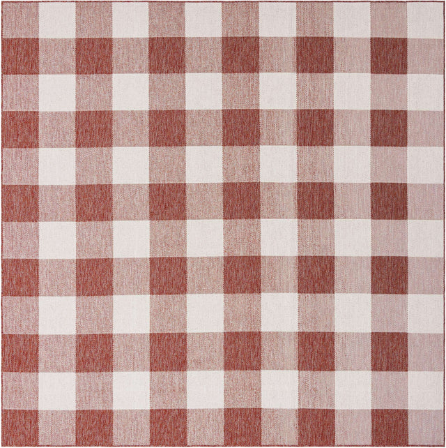 Red 10' x 10' Outdoor Checkered Square Area Rug Weather Resistant for Patio, Deck, Terrace, Balcony, Porch 100% Polypropylene Geometric Carpet for Sale at Rug Engine