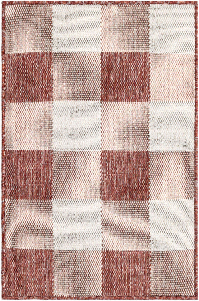 Red 2' x 3' 1 Outdoor Checkered Rectangle Area Rug Weather Resistant for Patio, Deck, Terrace, Balcony, Porch 100% Polypropylene Geometric Carpet for Sale at Rug Engine