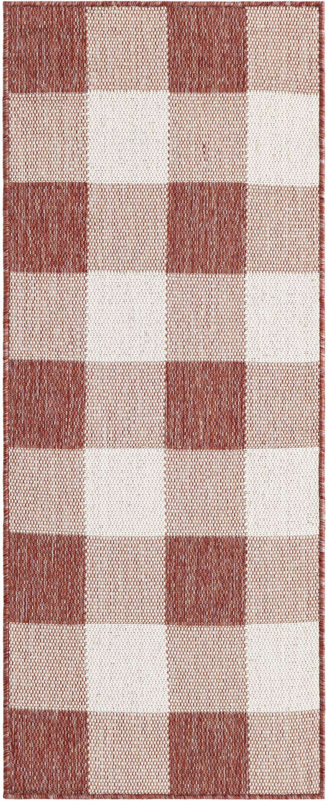 Red 2' x 5' 3 Outdoor Checkered Runner Area Rug Weather Resistant for Patio, Deck, Terrace, Balcony, Porch 100% Polypropylene Geometric Carpet for Sale at Rug Engine