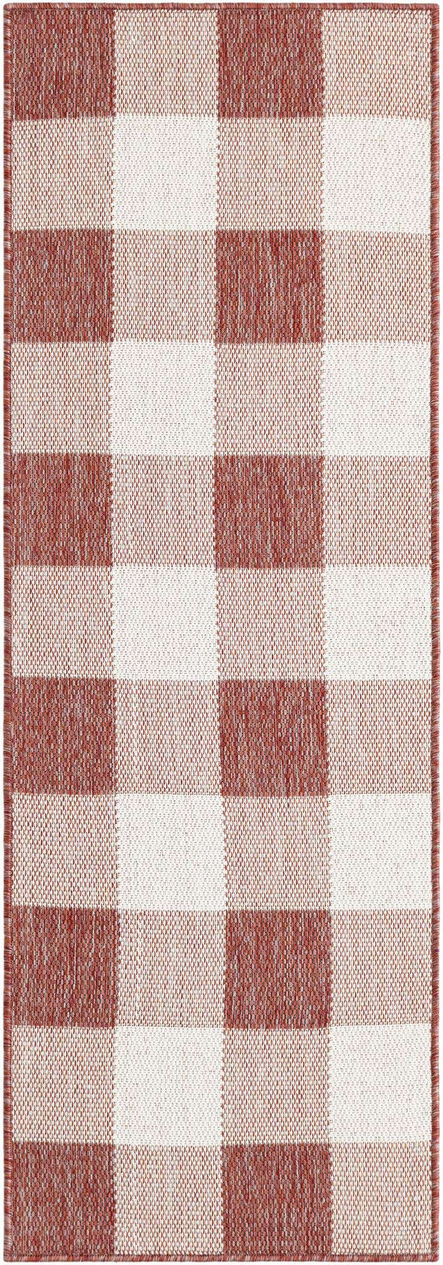 Red 2' x 6' 1 Outdoor Checkered Runner Area Rug Weather Resistant for Patio, Deck, Terrace, Balcony, Porch 100% Polypropylene Geometric Carpet for Sale at Rug Engine