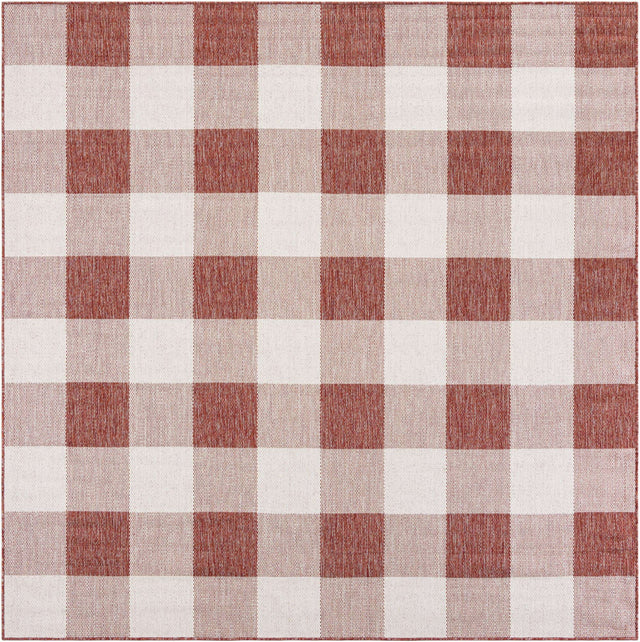 Red 7' 10 x 7' 10 Outdoor Checkered Square Area Rug Weather Resistant for Patio, Deck, Terrace, Balcony, Porch 100% Polypropylene Geometric Carpet for Sale at Rug Engine