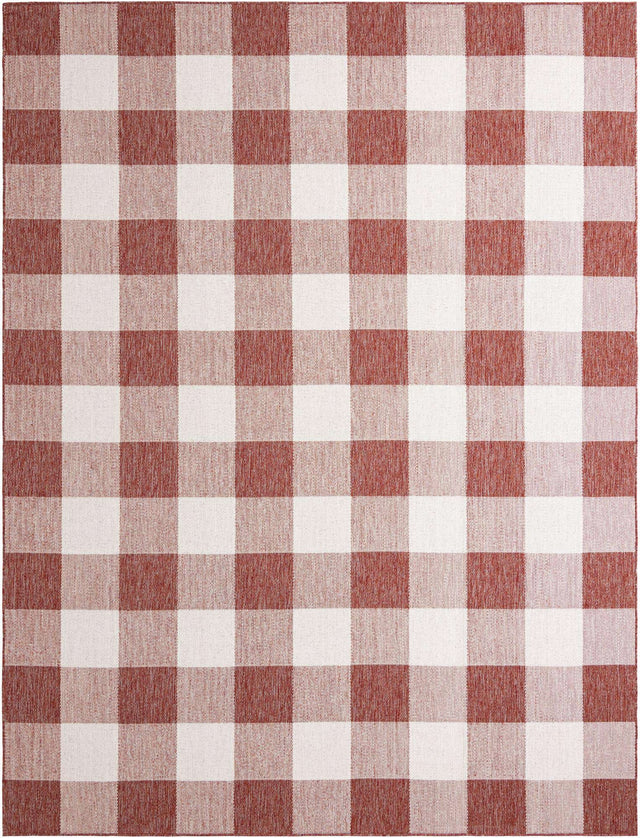 Red 9' x 12' Outdoor Checkered Rectangle Area Rug Weather Resistant for Patio, Deck, Terrace, Balcony, Porch 100% Polypropylene Geometric Carpet for Sale at Rug Engine