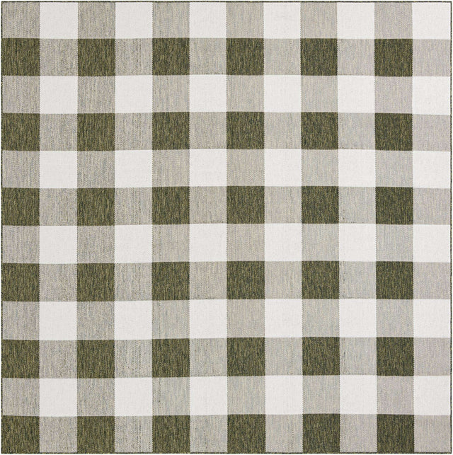 Green 10' x 10' Outdoor Checkered Square Area Rug Weather Resistant for Patio, Deck, Terrace, Balcony, Porch 100% Polypropylene Geometric Carpet for Sale at Rug Engine