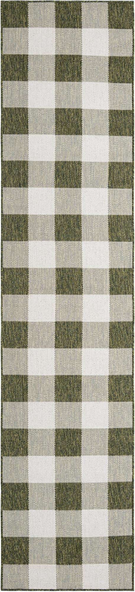 Green 2' 7 x 12' Outdoor Checkered Runner Area Rug Weather Resistant for Patio, Deck, Terrace, Balcony, Porch 100% Polypropylene Geometric Carpet for Sale at Rug Engine