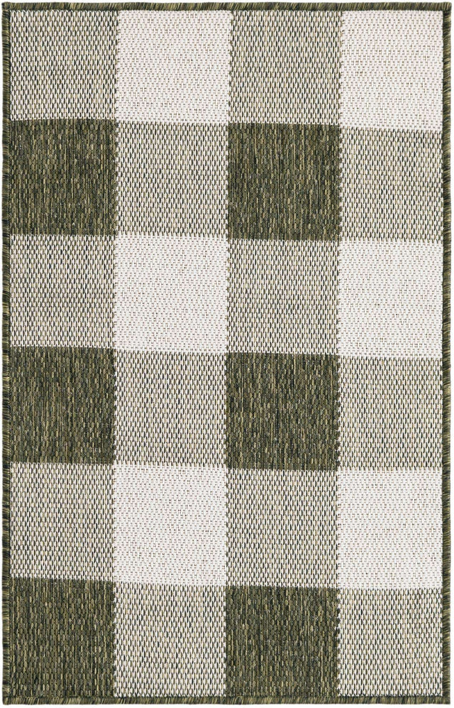 Green 2' x 3' 1 Outdoor Checkered Rectangle Area Rug Weather Resistant for Patio, Deck, Terrace, Balcony, Porch 100% Polypropylene Geometric Carpet for Sale at Rug Engine