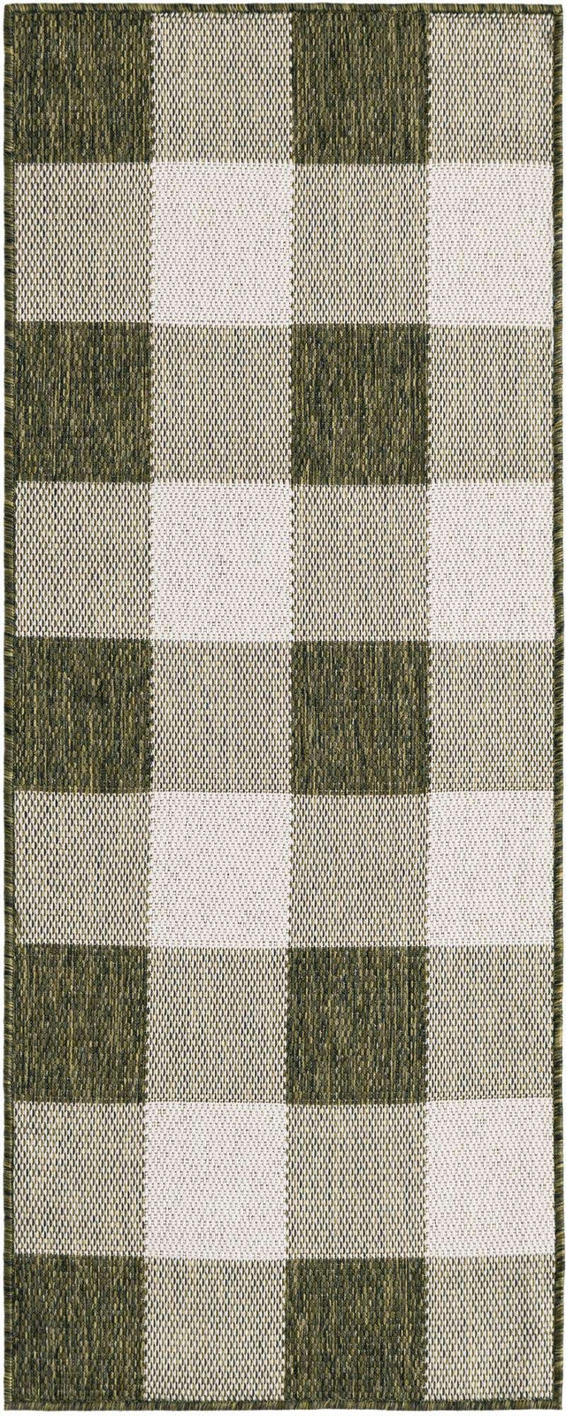 Green 2' x 5' 3 Outdoor Checkered Runner Area Rug Weather Resistant for Patio, Deck, Terrace, Balcony, Porch 100% Polypropylene Geometric Carpet for Sale at Rug Engine