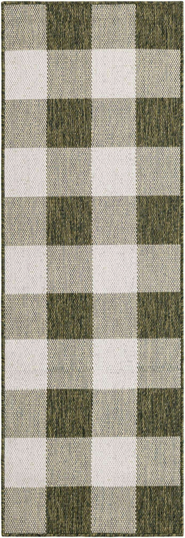 Green 2' x 6' 1 Outdoor Checkered Runner Area Rug Weather Resistant for Patio, Deck, Terrace, Balcony, Porch 100% Polypropylene Geometric Carpet for Sale at Rug Engine