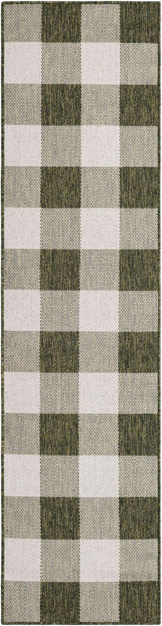 Green 2' x 8' Outdoor Checkered Runner Area Rug Weather Resistant for Patio, Deck, Terrace, Balcony, Porch 100% Polypropylene Geometric Carpet for Sale at Rug Engine