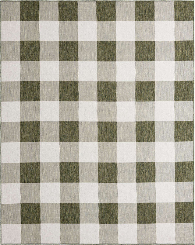 Green 7' 10 x 10' Outdoor Checkered Rectangle Area Rug Weather Resistant for Patio, Deck, Terrace, Balcony, Porch 100% Polypropylene Geometric Carpet for Sale at Rug Engine